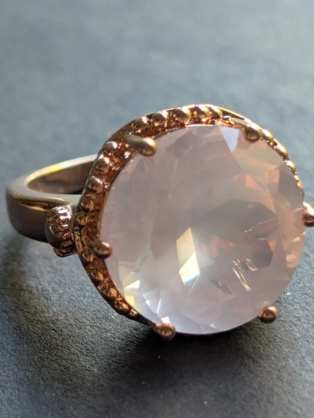 Rose Quartz In Copper Statement Ring